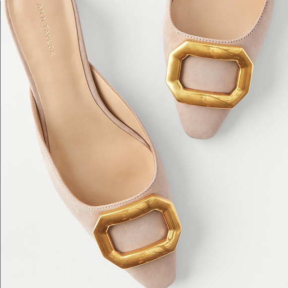 Ann Taylor suede buckle mule pumps - Picture 2 of 4